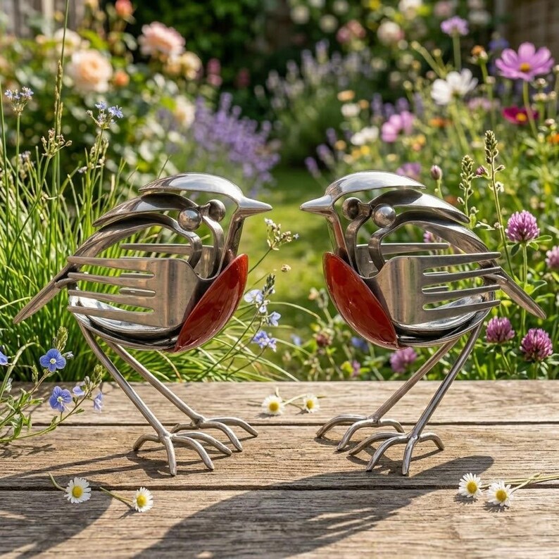 Summer Hot Sale Handmade Upcycled Cutlery Robin Sculpture, Metal Bird Art Decor