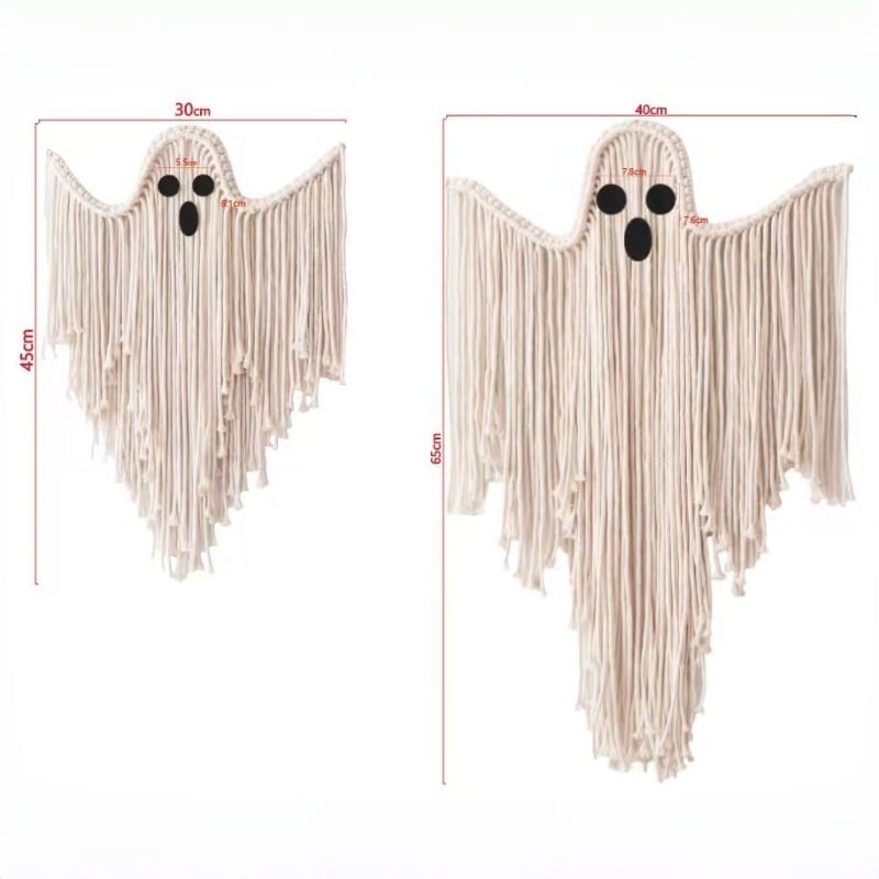 Woven Halloween Ghost Wall Decor - Handmade Boho Hanging Decoration
