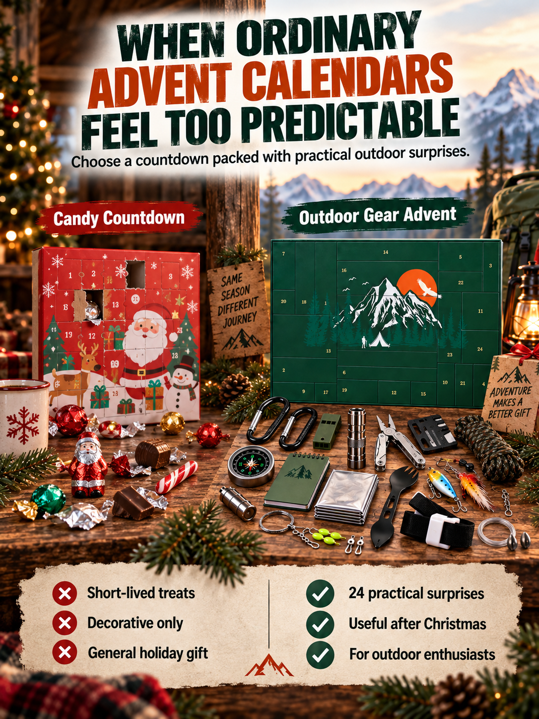 24-Piece Camping Gear Advent Calendar – Christmas Countdown Gift for Adults