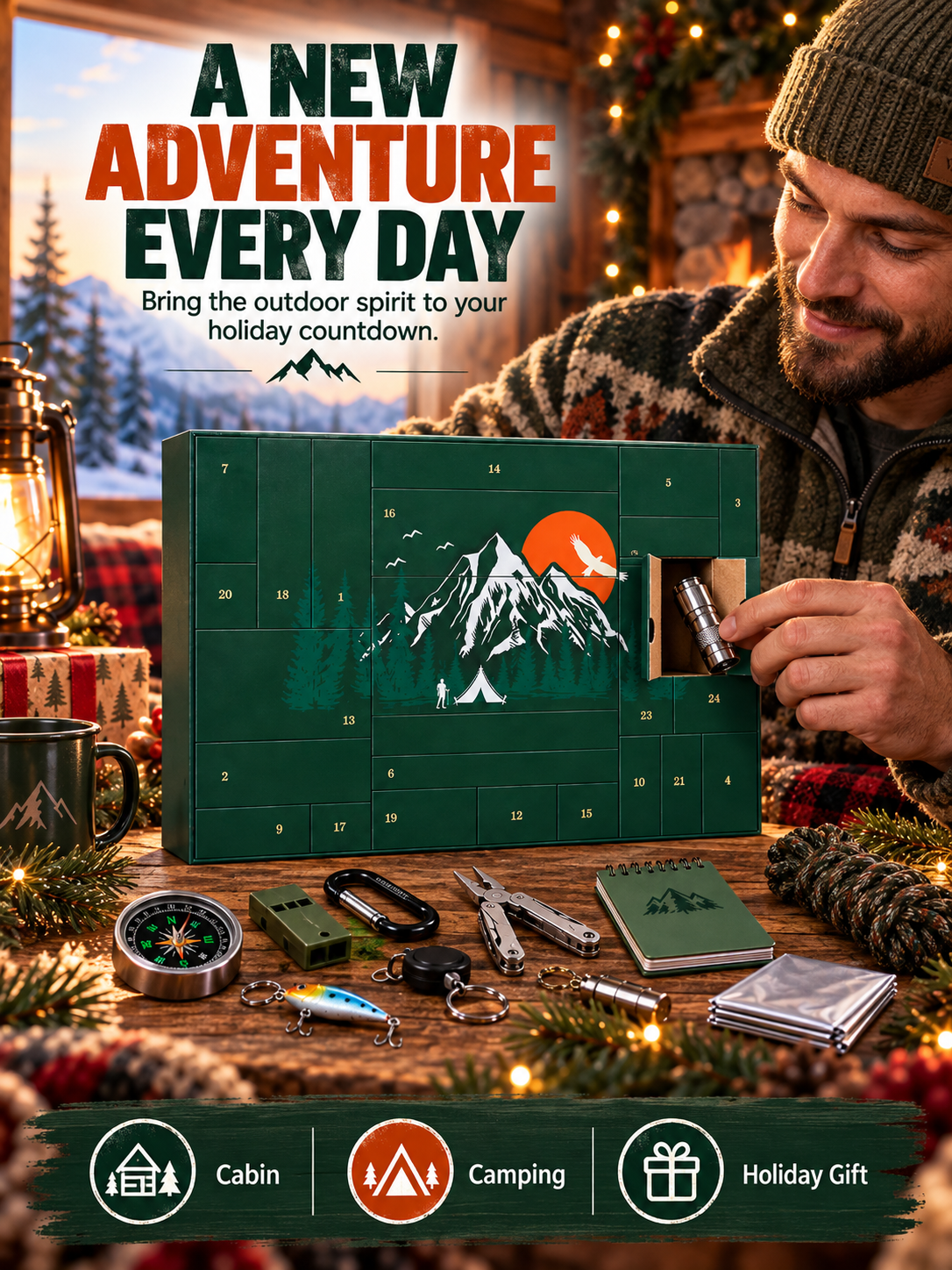 24-Piece Camping Gear Advent Calendar – Christmas Countdown Gift for Adults