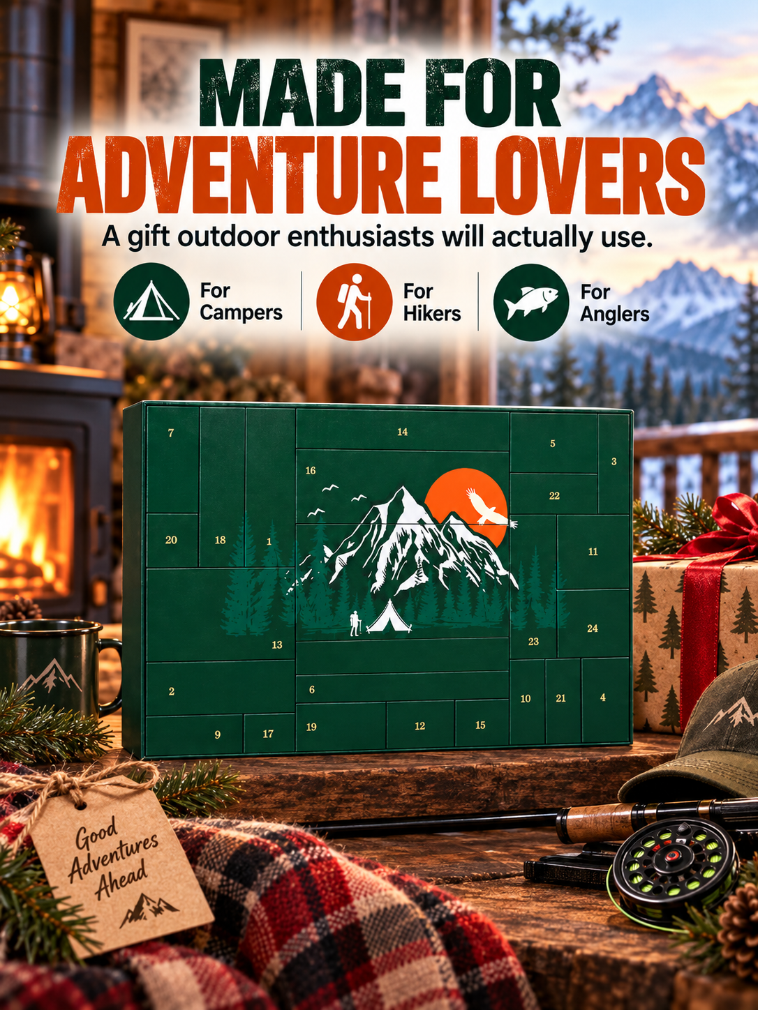 24-Piece Camping Gear Advent Calendar – Christmas Countdown Gift for Adults