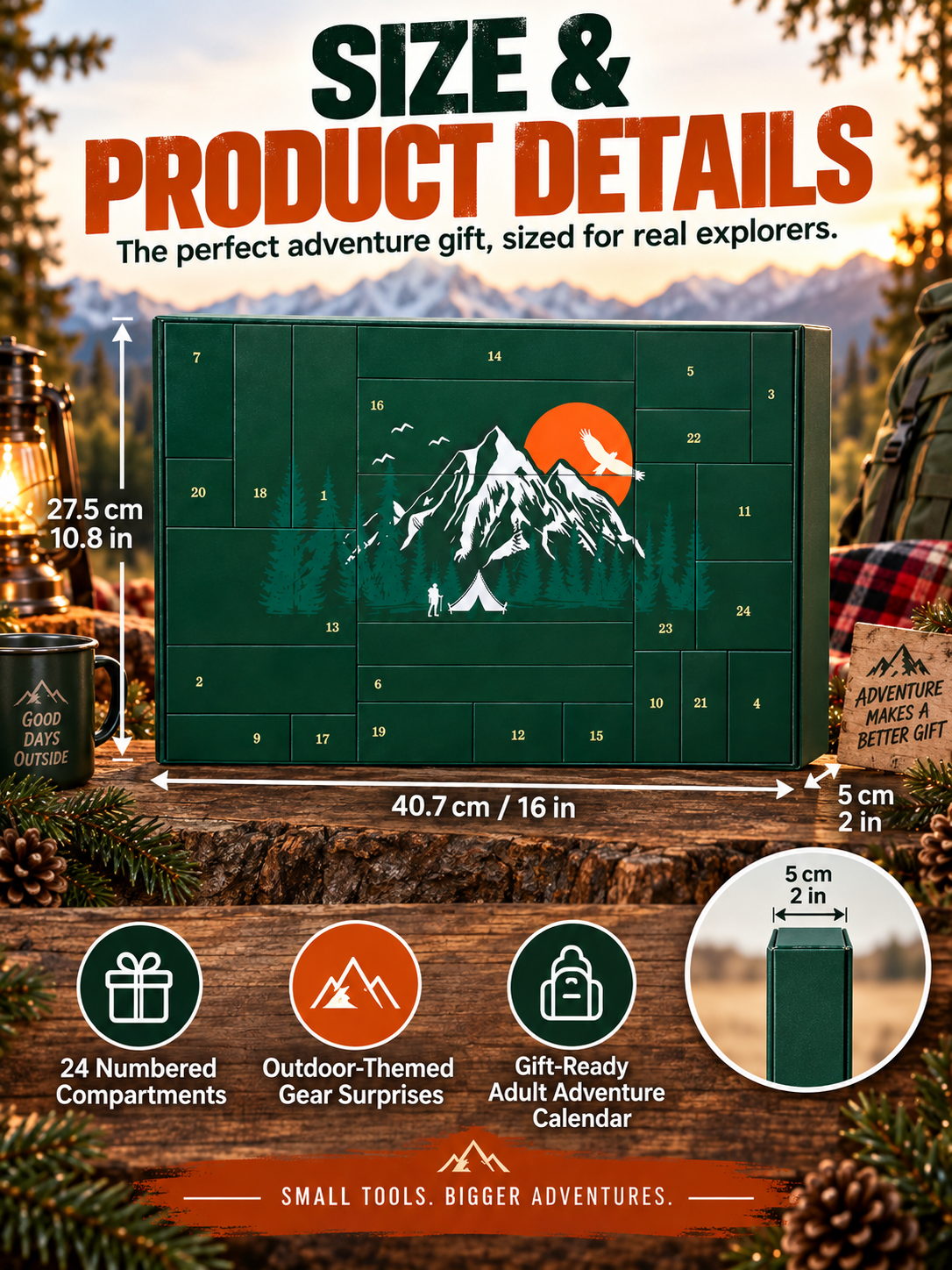 24-Piece Camping Gear Advent Calendar – Christmas Countdown Gift for Adults