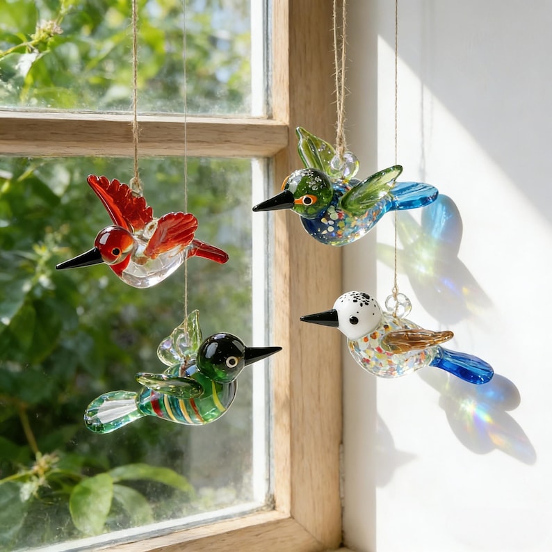 Hand Blown Glass Bird Ornament – Colorful Glass Bird Suncatcher