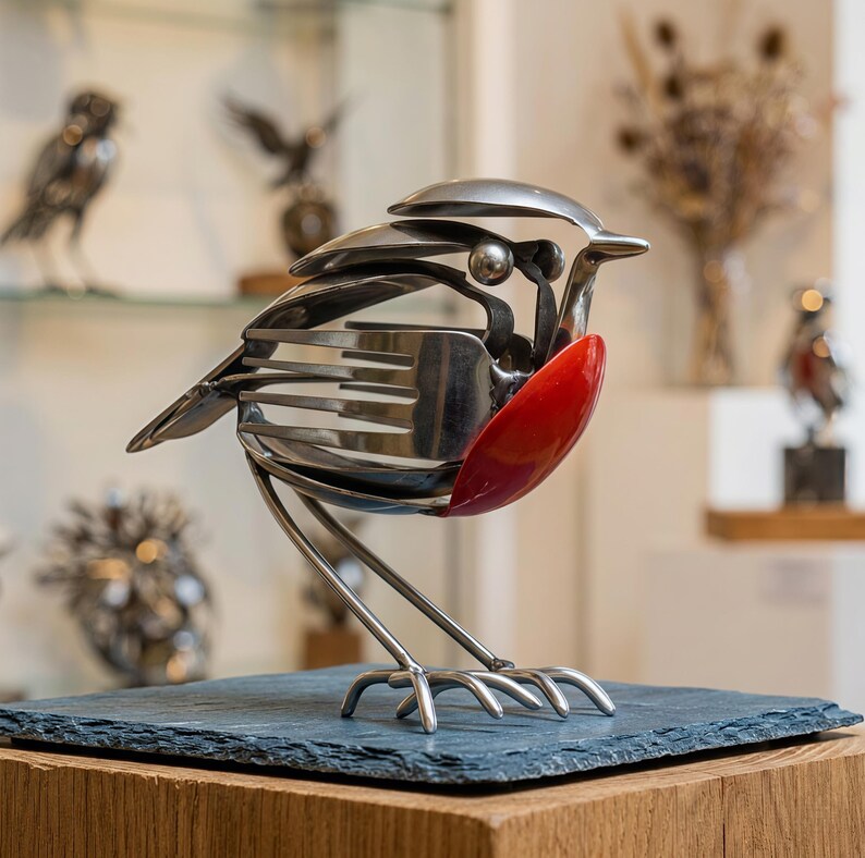 Summer Hot Sale Handmade Upcycled Cutlery Robin Sculpture, Metal Bird Art Decor