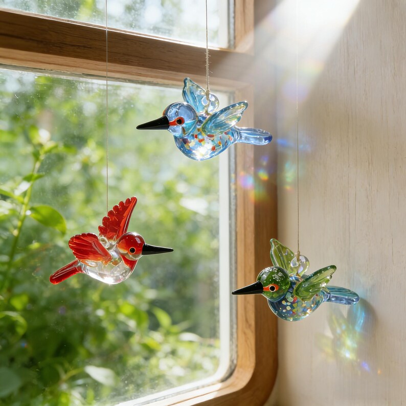 Hand Blown Glass Bird Ornament – Colorful Glass Bird Suncatcher