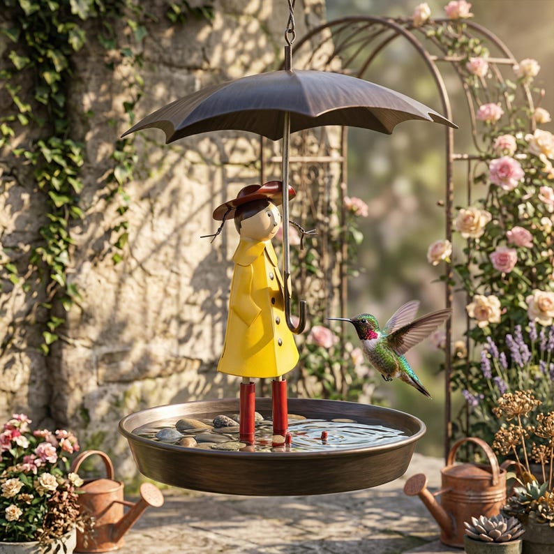 Whimsical Umbrella Girl Bird Feeder, Cute Garden Decor & Perfect Gift for Bird Lovers