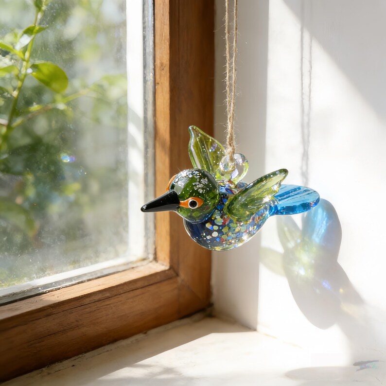 Hand Blown Glass Bird Ornament – Colorful Glass Bird Suncatcher