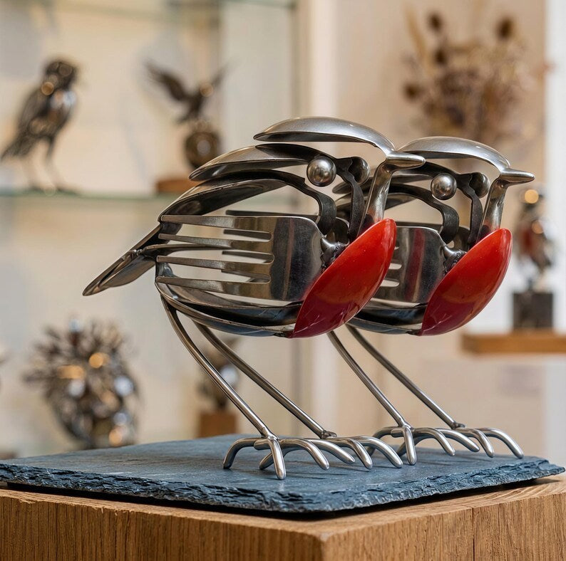 Summer Hot Sale Handmade Upcycled Cutlery Robin Sculpture, Metal Bird Art Decor