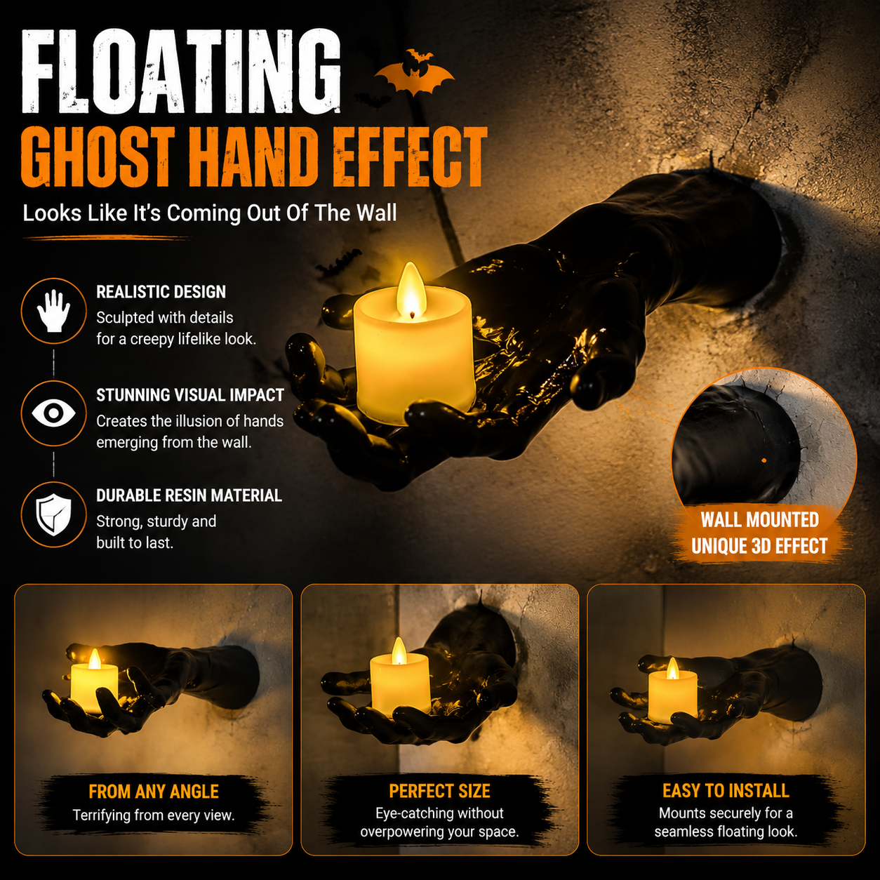 Ghost Hand LED Candle Holder Set – Halloween Gothic Decor (3 Pack)