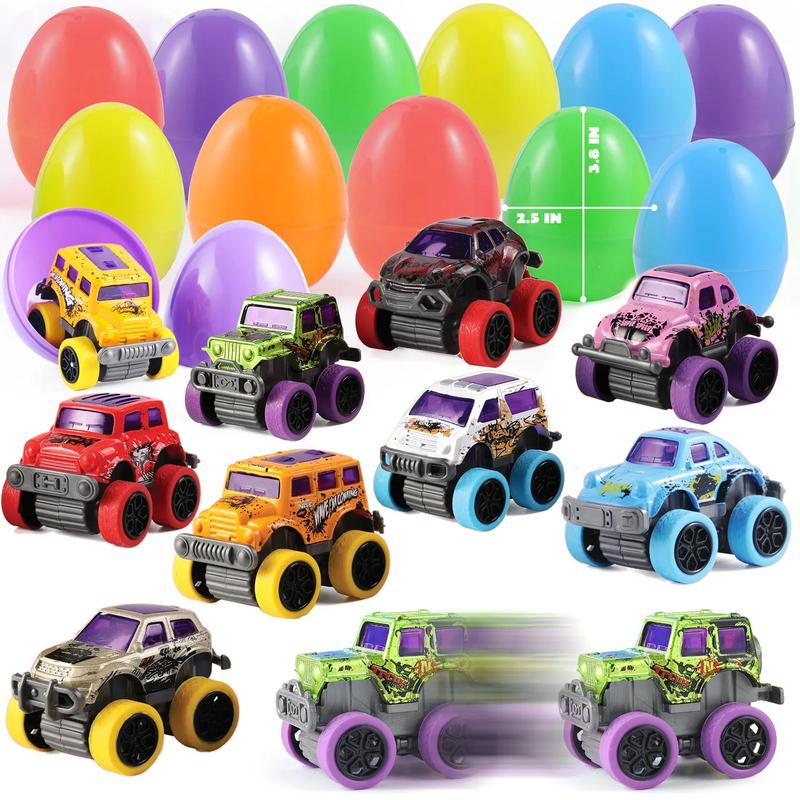 12Pcs Easter Eggs Packed with Pull Back Monster Cars and Trucks