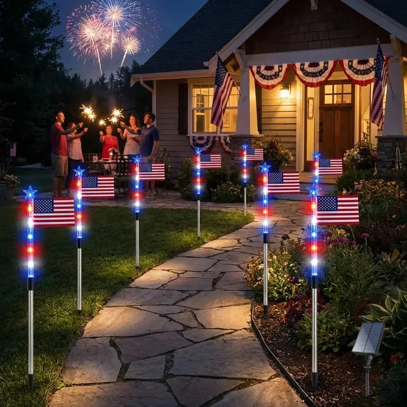 8PCS Solar American Flag Path Lights 🇺🇸