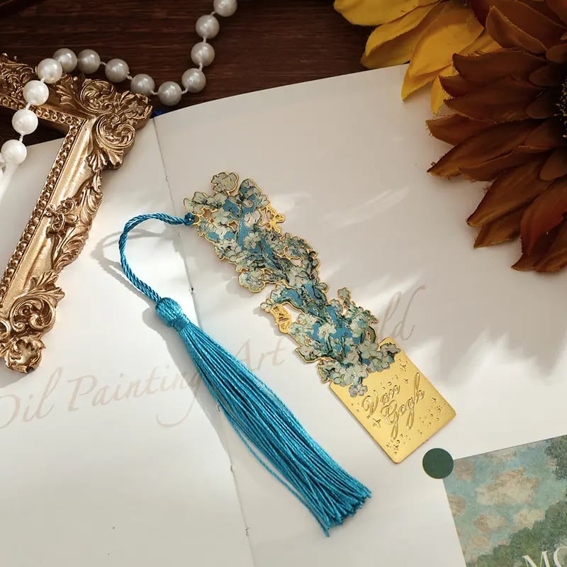 8-Piece Gold Tassel Bookmark Set – Inspired by Van Gogh & Monet