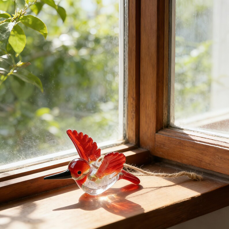 Hand Blown Glass Bird Ornament – Colorful Glass Bird Suncatcher