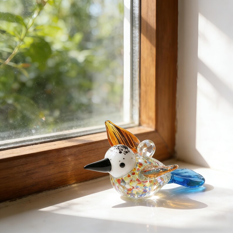Hand Blown Glass Bird Ornament – Colorful Glass Bird Suncatcher