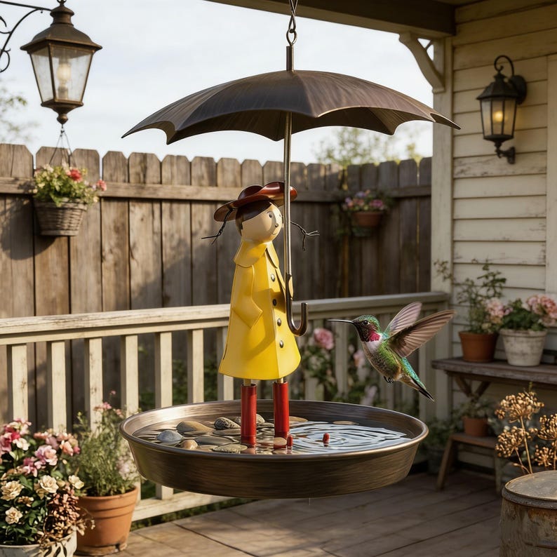 Whimsical Umbrella Girl Bird Feeder, Cute Garden Decor & Perfect Gift for Bird Lovers