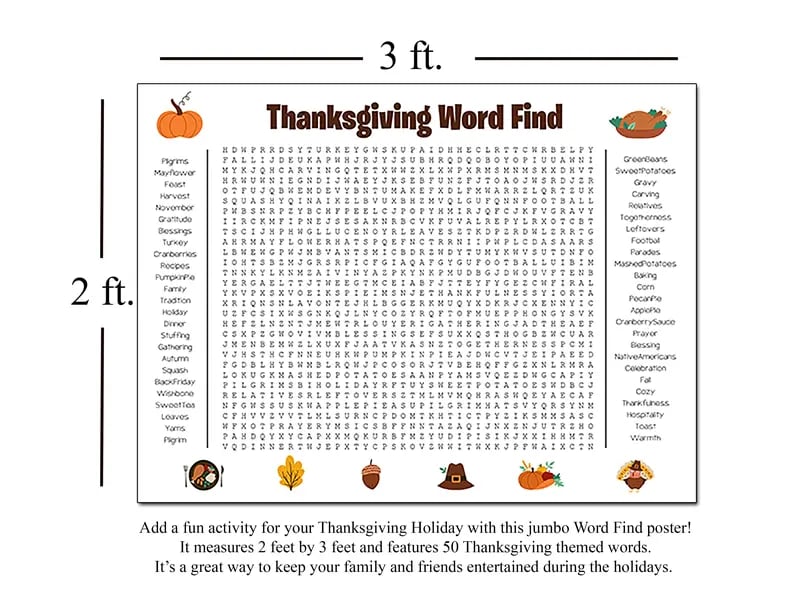 Jumbo Thanksgiving & Christmas Word Search Poster(Giant 36"x24" Wall Game)