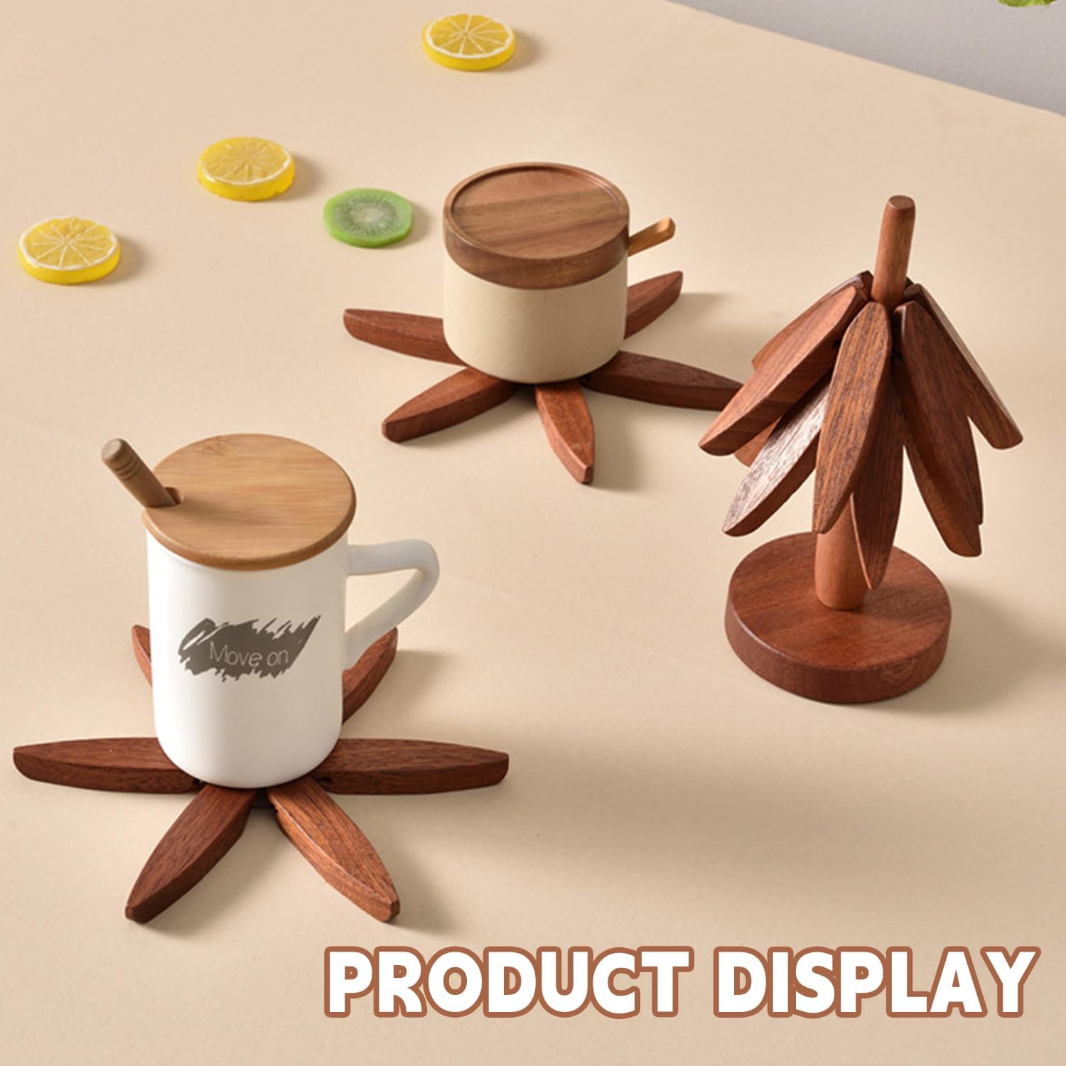 Wooden Christmas Tree Trivet Set - Christmas Gift Heat Resistant Teapot Coasters & Potholders, Wooden,