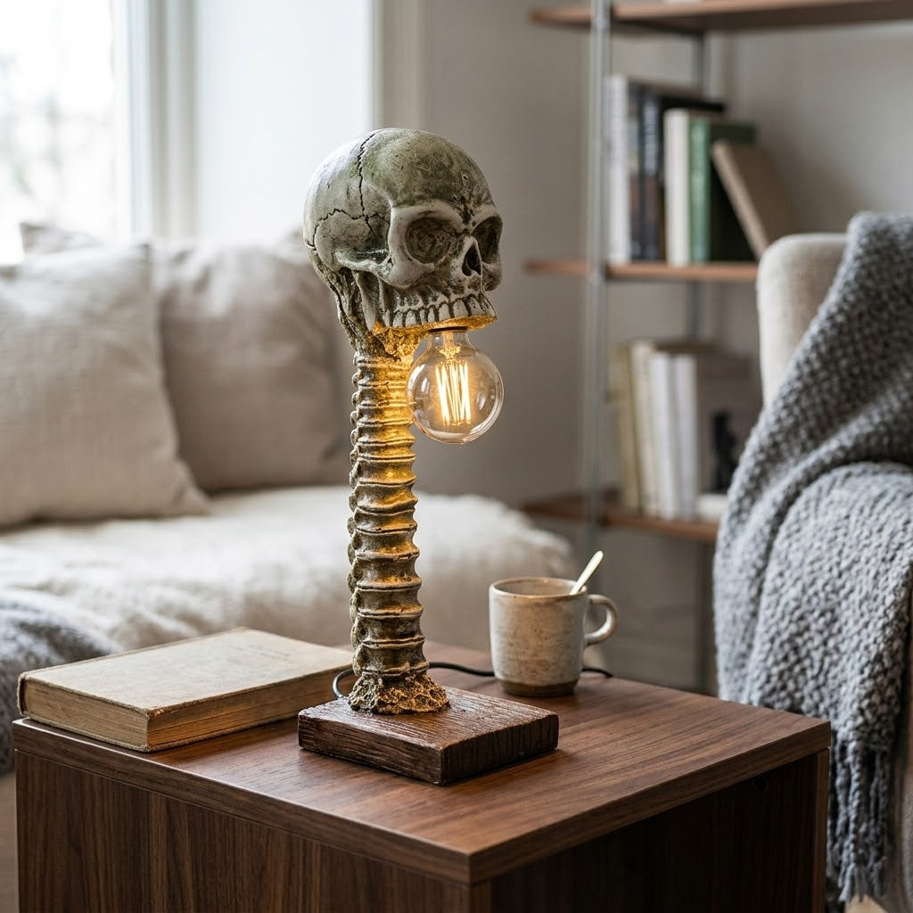 Skull Spine LED Desk Lamp – Gothic Halloween Decor Light