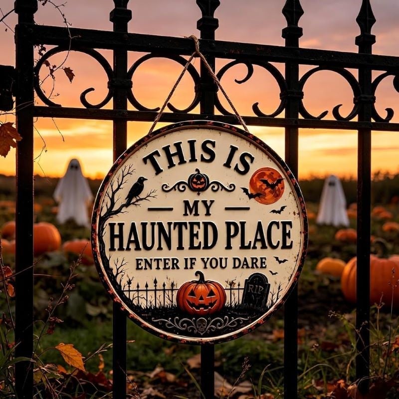 Haunted Place Halloween Door Sign – Spooky Home Decor