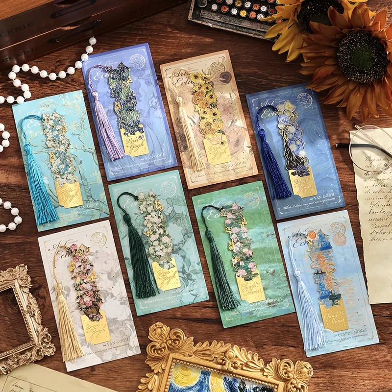 8-Piece Gold Tassel Bookmark Set – Inspired by Van Gogh & Monet
