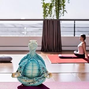 Décoration de yoga méditation tortue de mer, figurine de jardin tortue de mer méditant décorations de plage côtières
