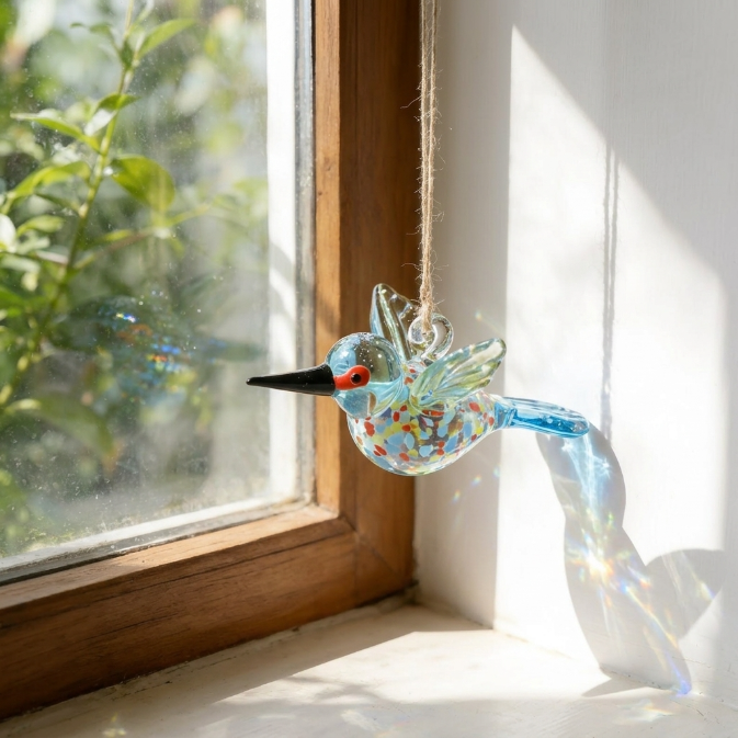 Hand Blown Glass Bird Ornament – Colorful Glass Bird Suncatcher
