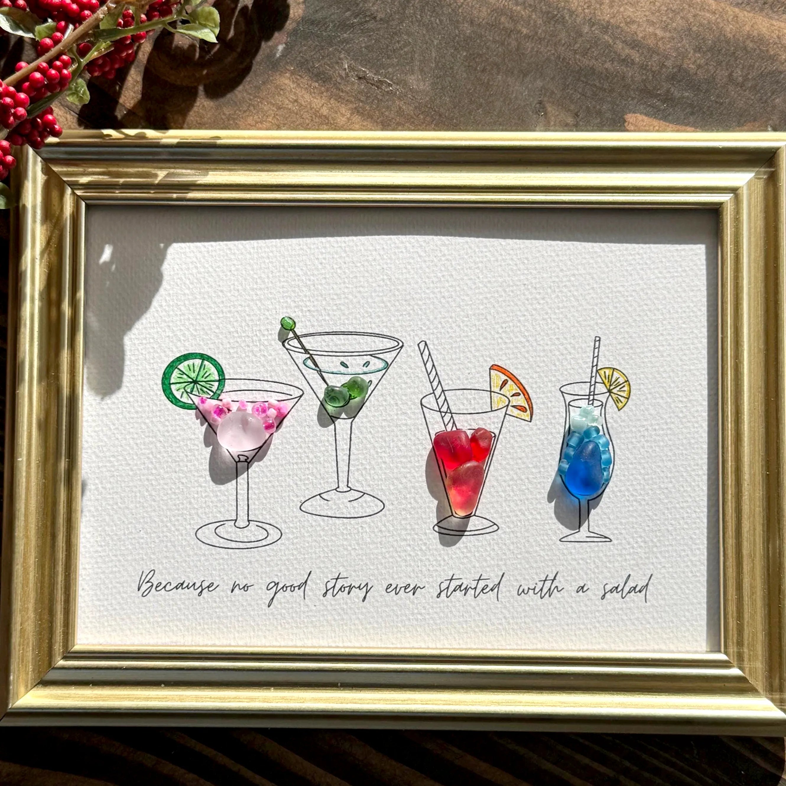 Cocktail Sea Glass Framed Art