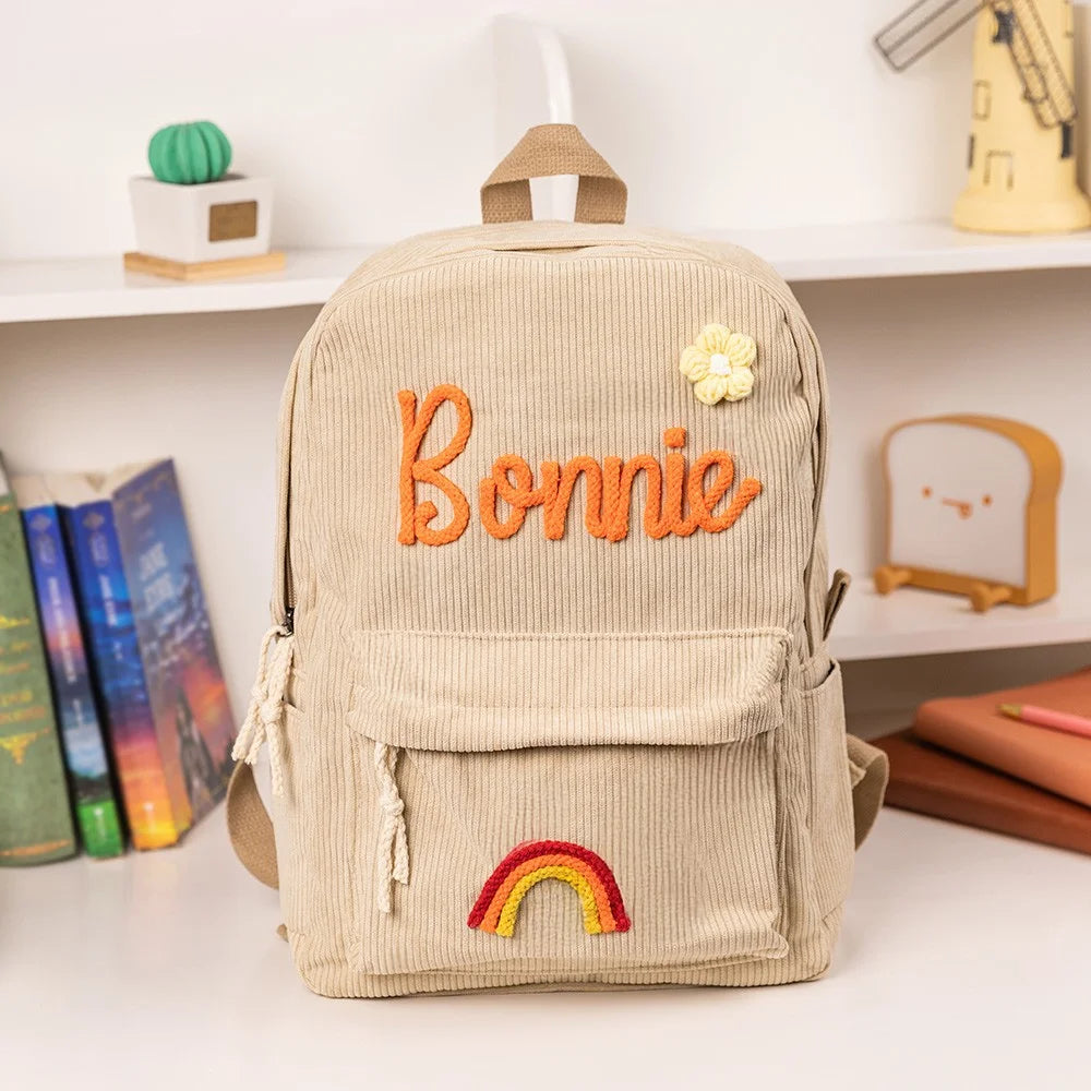 Personalized Braided Flower Rainbow Name Corduroy Backpack