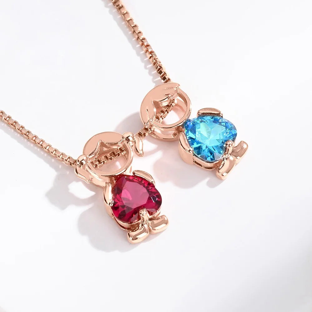 Custom Birthstone Mom Necklace with Boy Girl Charms, New Mom Present