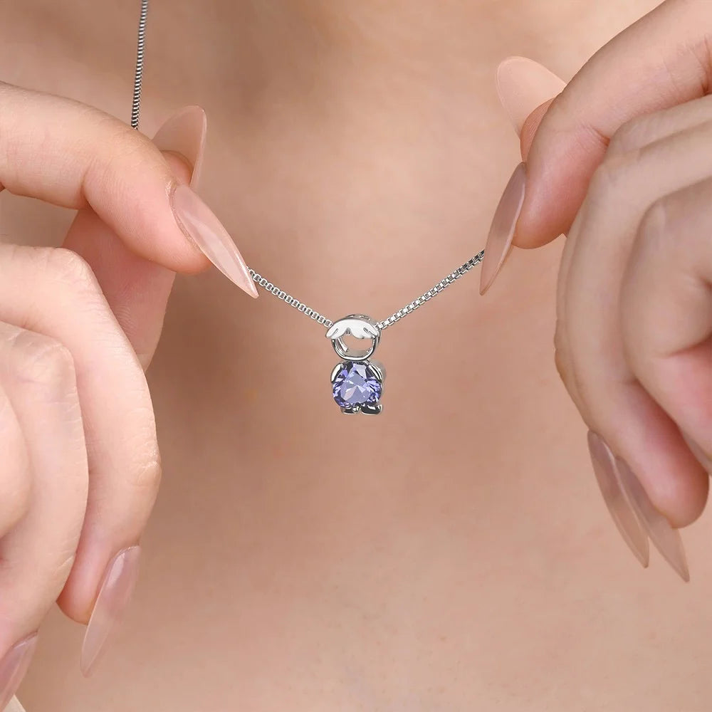 Custom Birthstone Mom Necklace with Boy Girl Charms, New Mom Present