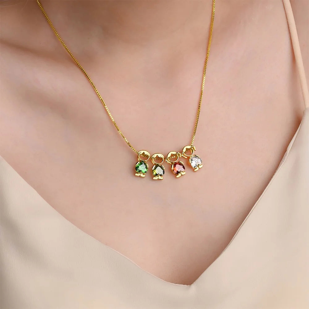 Custom Birthstone Mom Necklace with Boy Girl Charms, New Mom Present
