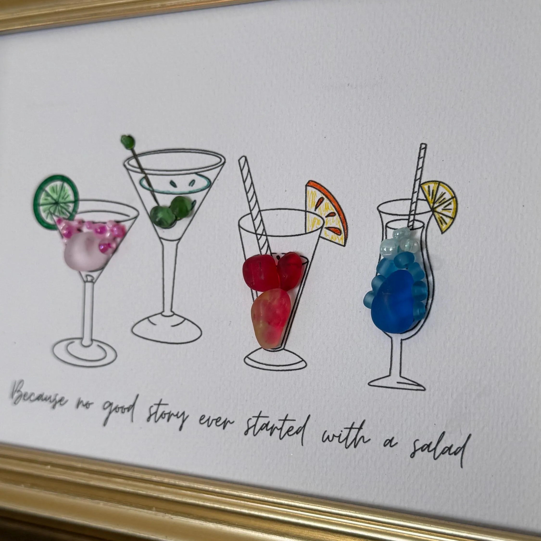 Cocktail Sea Glass Framed Art