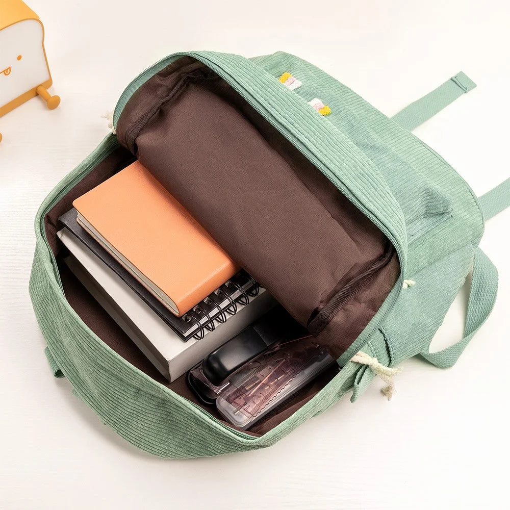 Personalized Braided Flower Rainbow Name Corduroy Backpack