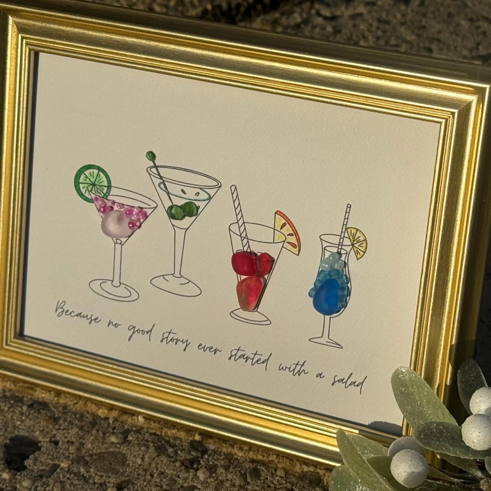 Cocktail Sea Glass Framed Art