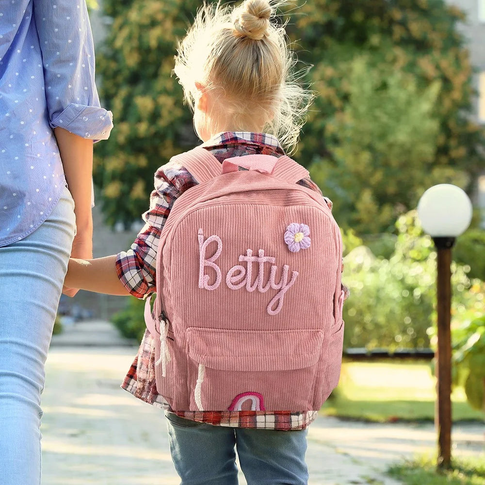 Personalized Braided Flower Rainbow Name Corduroy Backpack