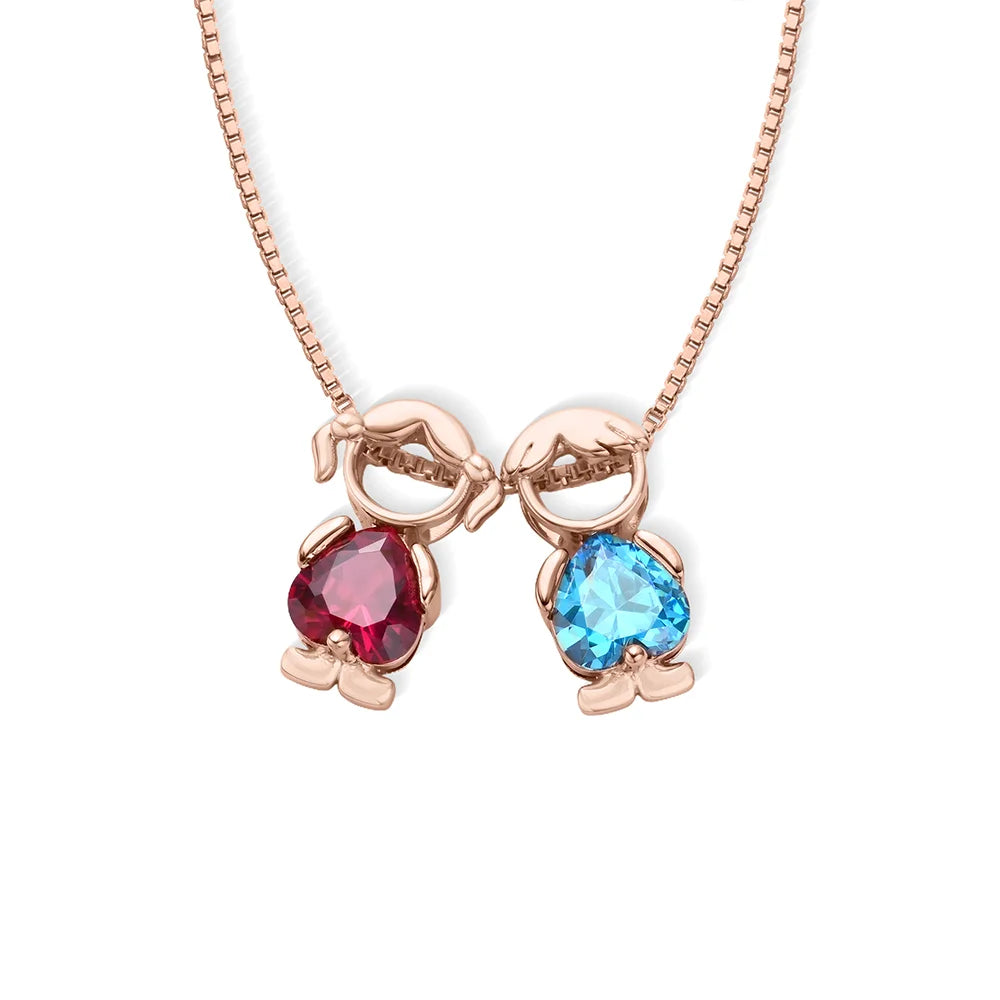 Custom Birthstone Mom Necklace with Boy Girl Charms, New Mom Present