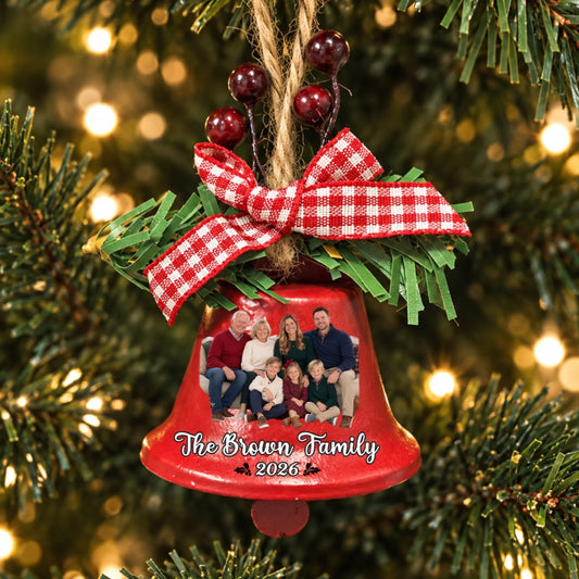 Family Christmas Photo Bells - Personalized Metal Bell Ornament