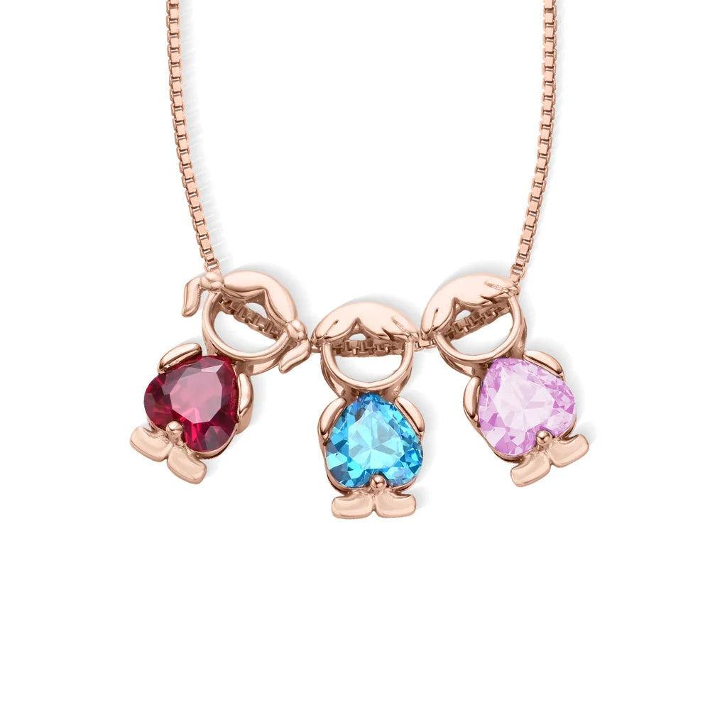 Custom Birthstone Mom Necklace with Boy Girl Charms, New Mom Present
