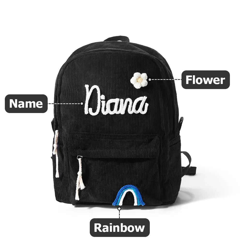 Personalized Braided Flower Rainbow Name Corduroy Backpack