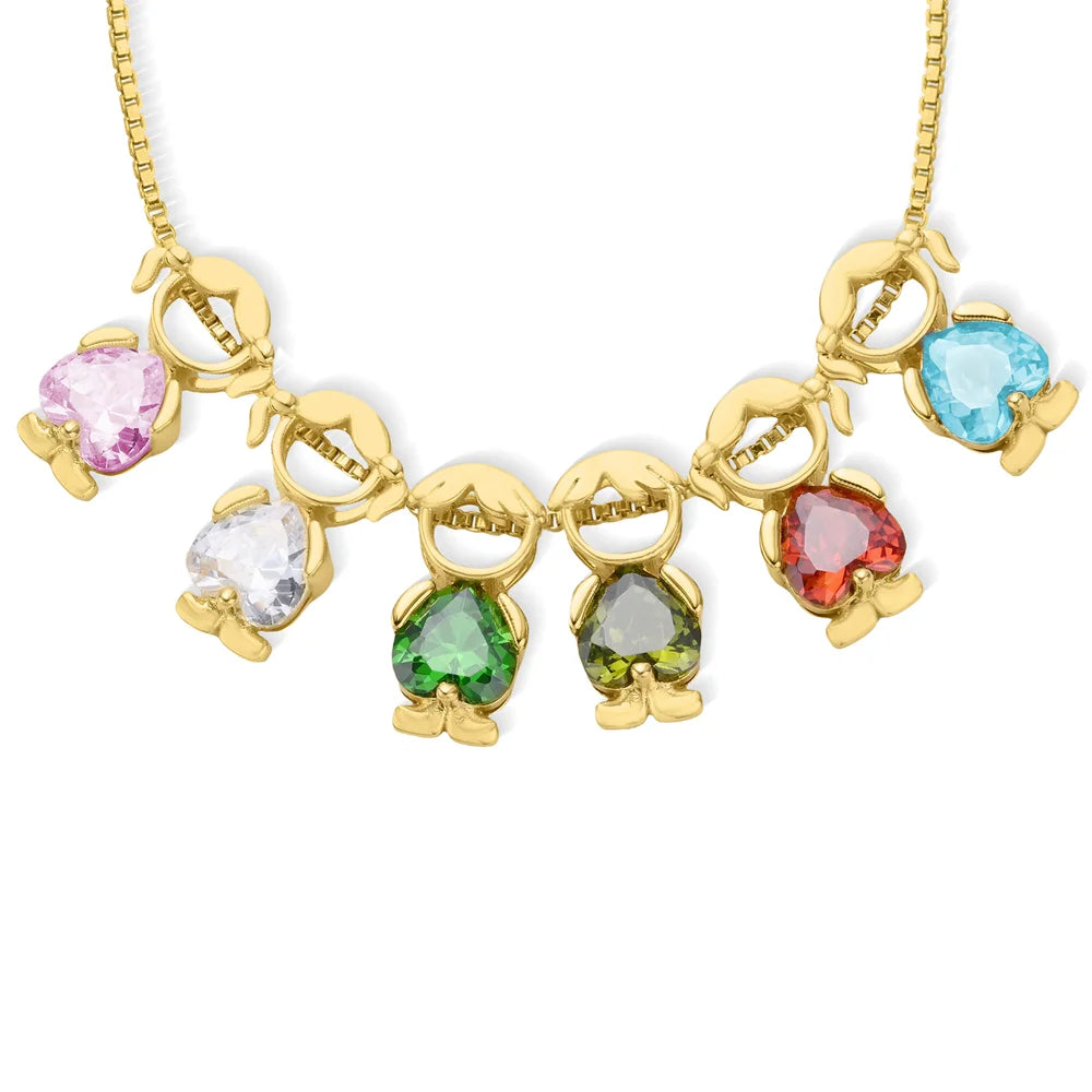 Custom Birthstone Mom Necklace with Boy Girl Charms, New Mom Present