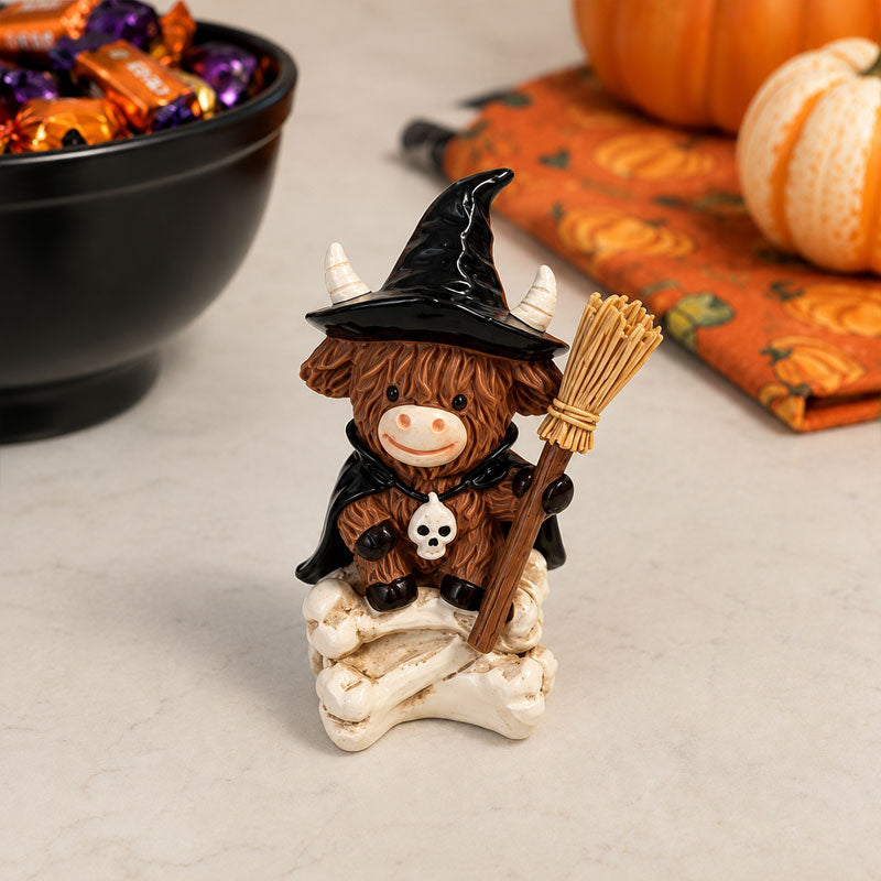 Halloween Highland Cow Ornament – Spooky Cute Tabletop Decor