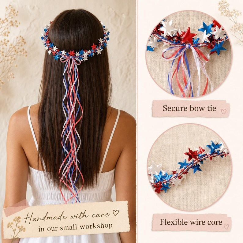 Sparkling Americana Star Crown with Flowing Ribbons 🇺🇸✨