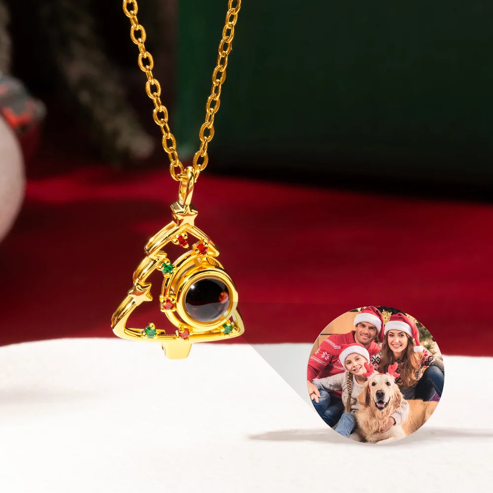Personalized Christmas Tree Micro-Carved Photo Projection Necklace