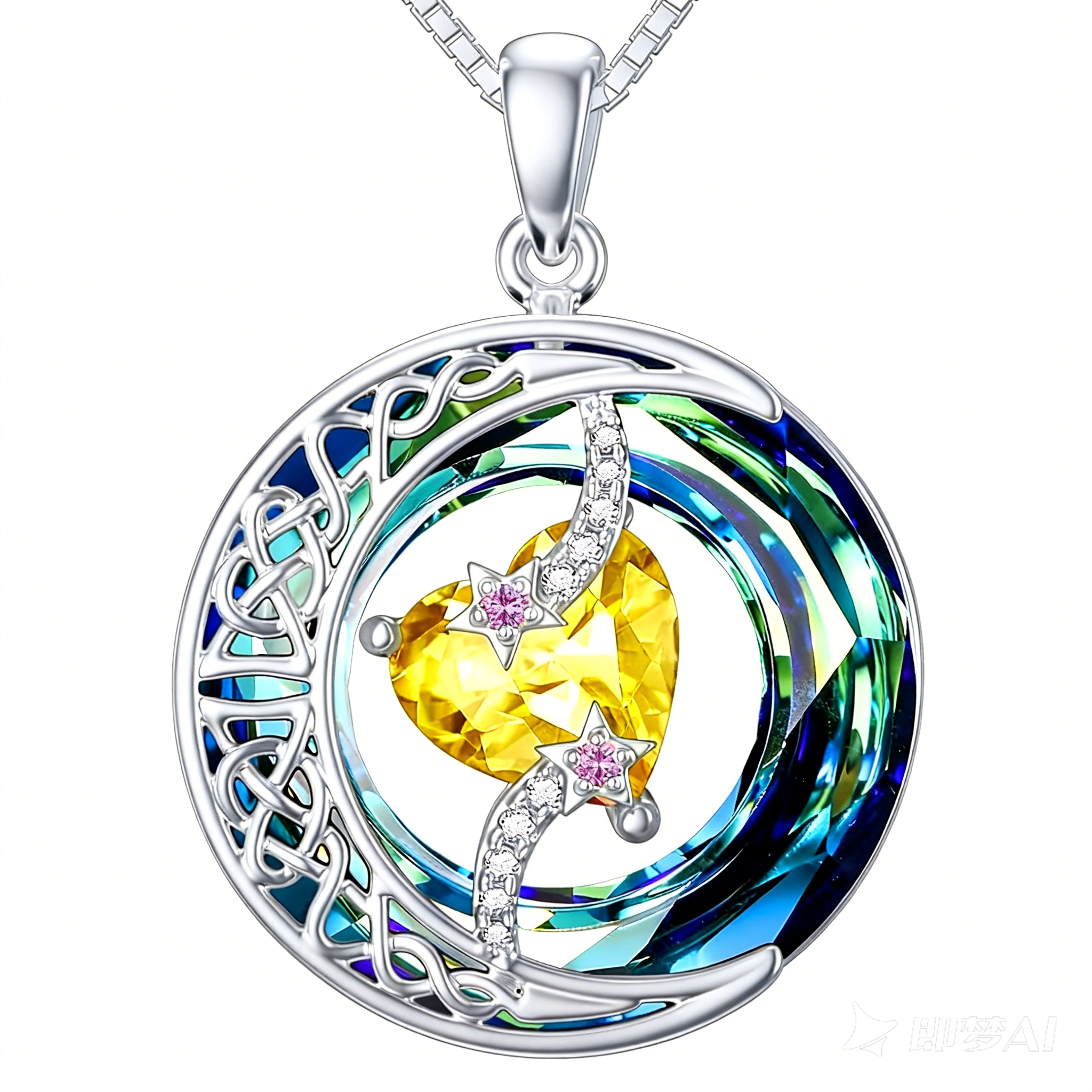 Collier Pierre de Naissance Pendentif Lune et Étoile Bijoux Lune