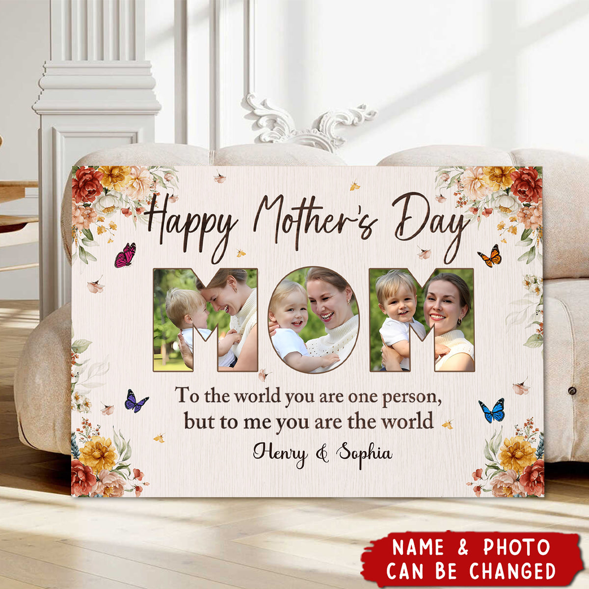 Affiche / Toile photo personnalisée « Joyeuse Fête des Mères » - Cadeaux personnalisés pour Maman ou Épouse