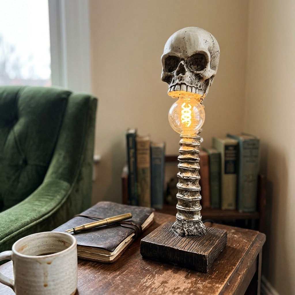 Skull Spine LED Desk Lamp – Gothic Halloween Decor Light