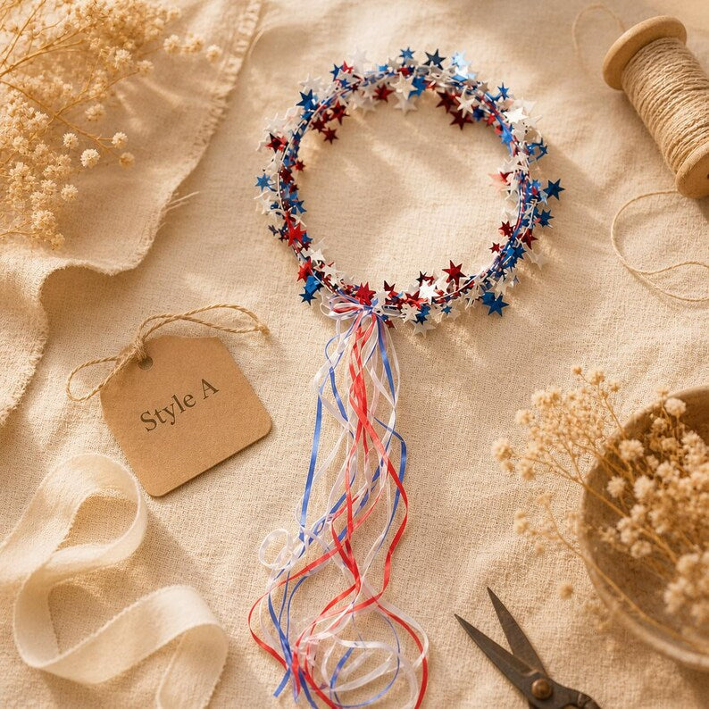 Sparkling Americana Star Crown with Flowing Ribbons 🇺🇸✨