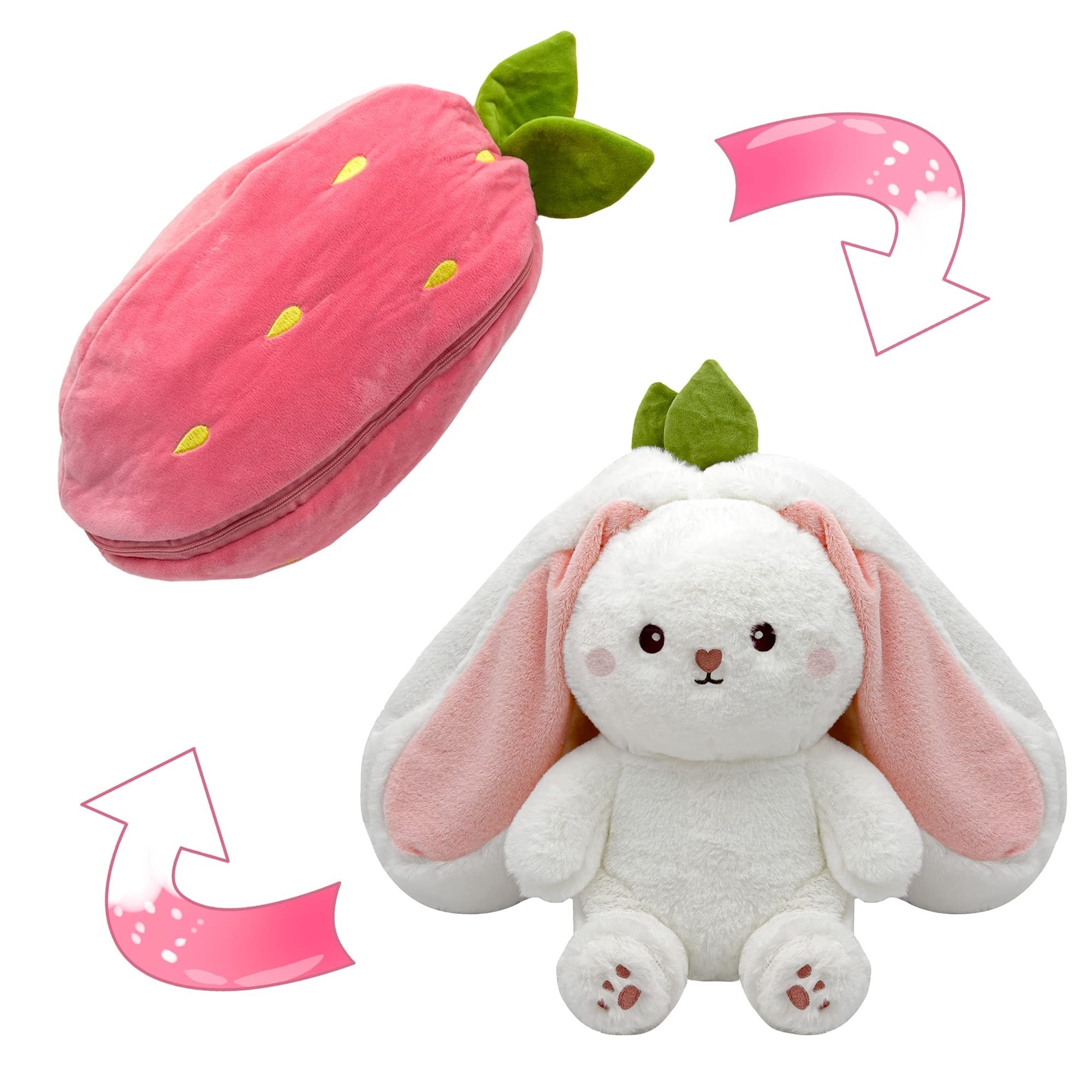 Strawberry Bunny Transformed into Little Rabbit🎀 Fruit Doll Plush Toy🐰