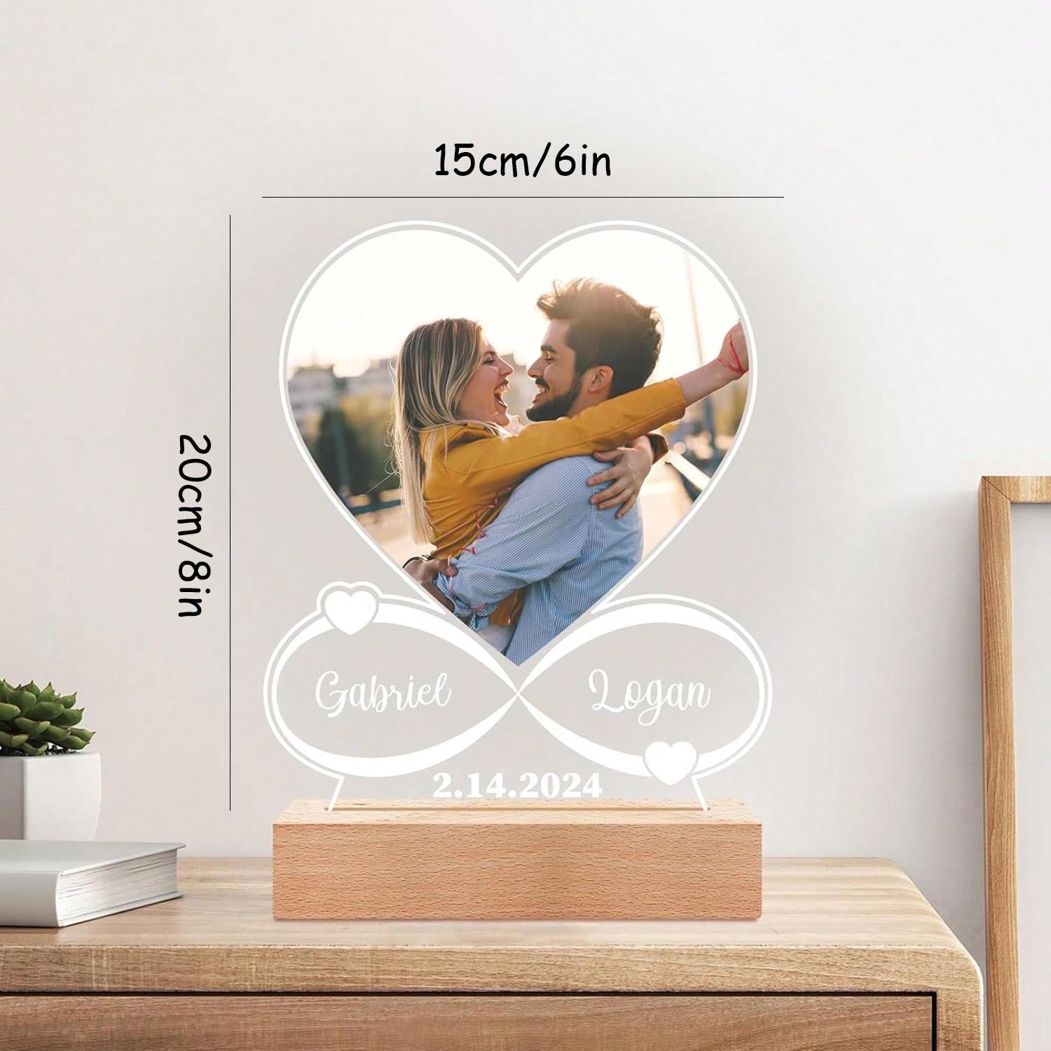 Personalized Photo Frame with Night Light – A Custom Heart  Picture Frame Gift for Anniversary, Valentine’s Day, Christmas, or Any Special Moment.