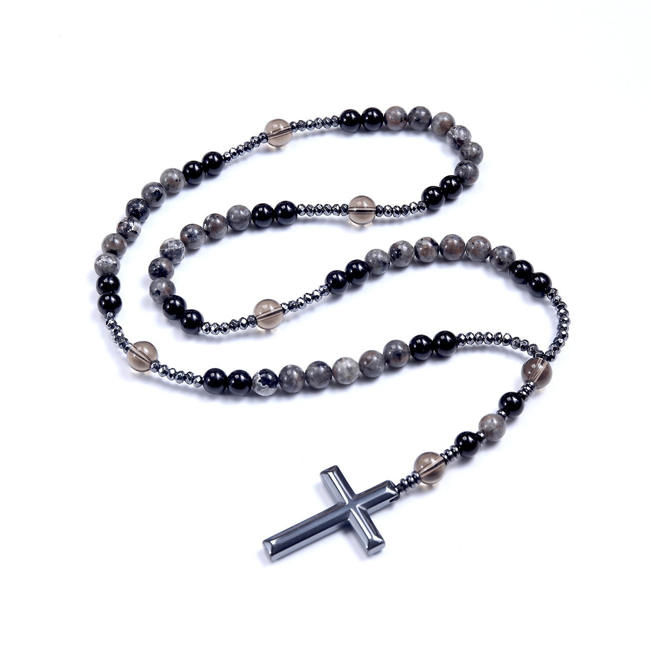 Healing Crystal Yooperlite Fire Stone Rosary Necklace
